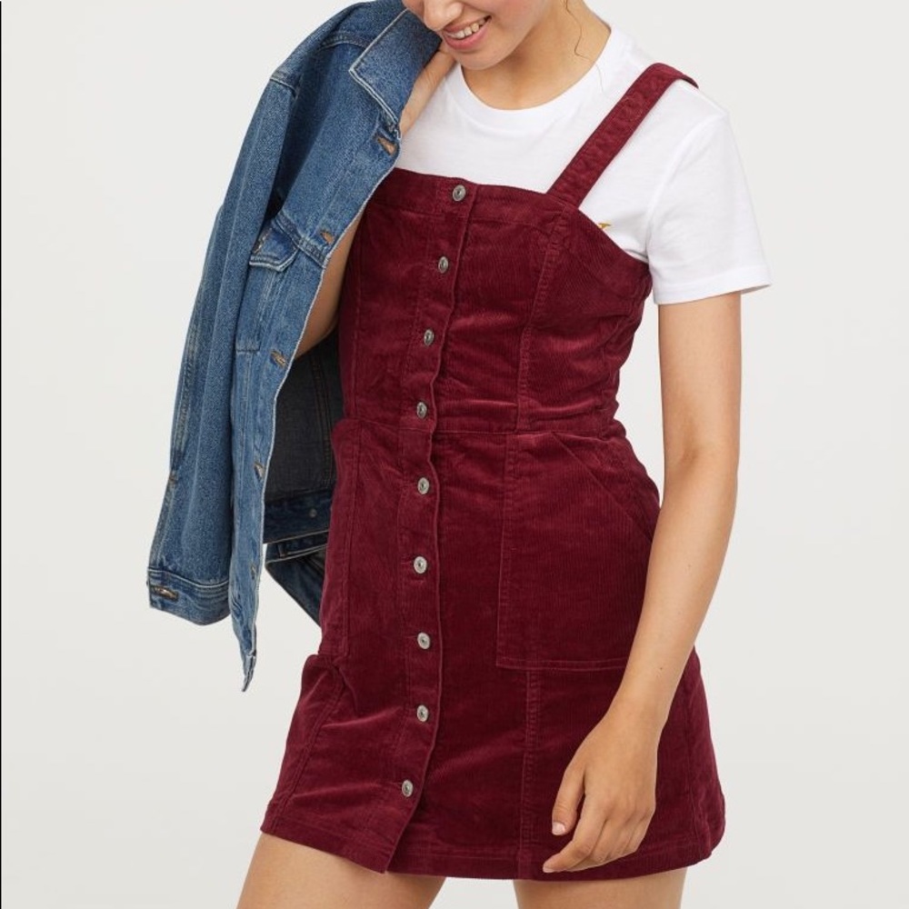 H&M Bib Overall Dress Maroon